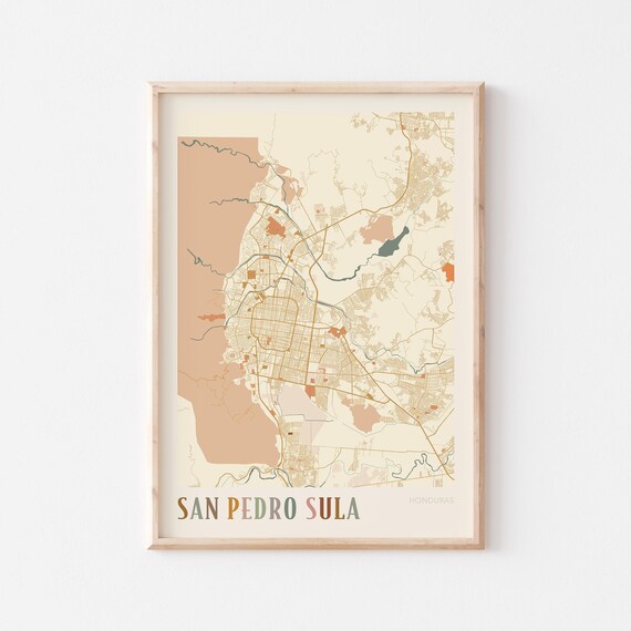 San Pedro Sula Map Poster Print Wall Art Honduras Travel Gift Boho