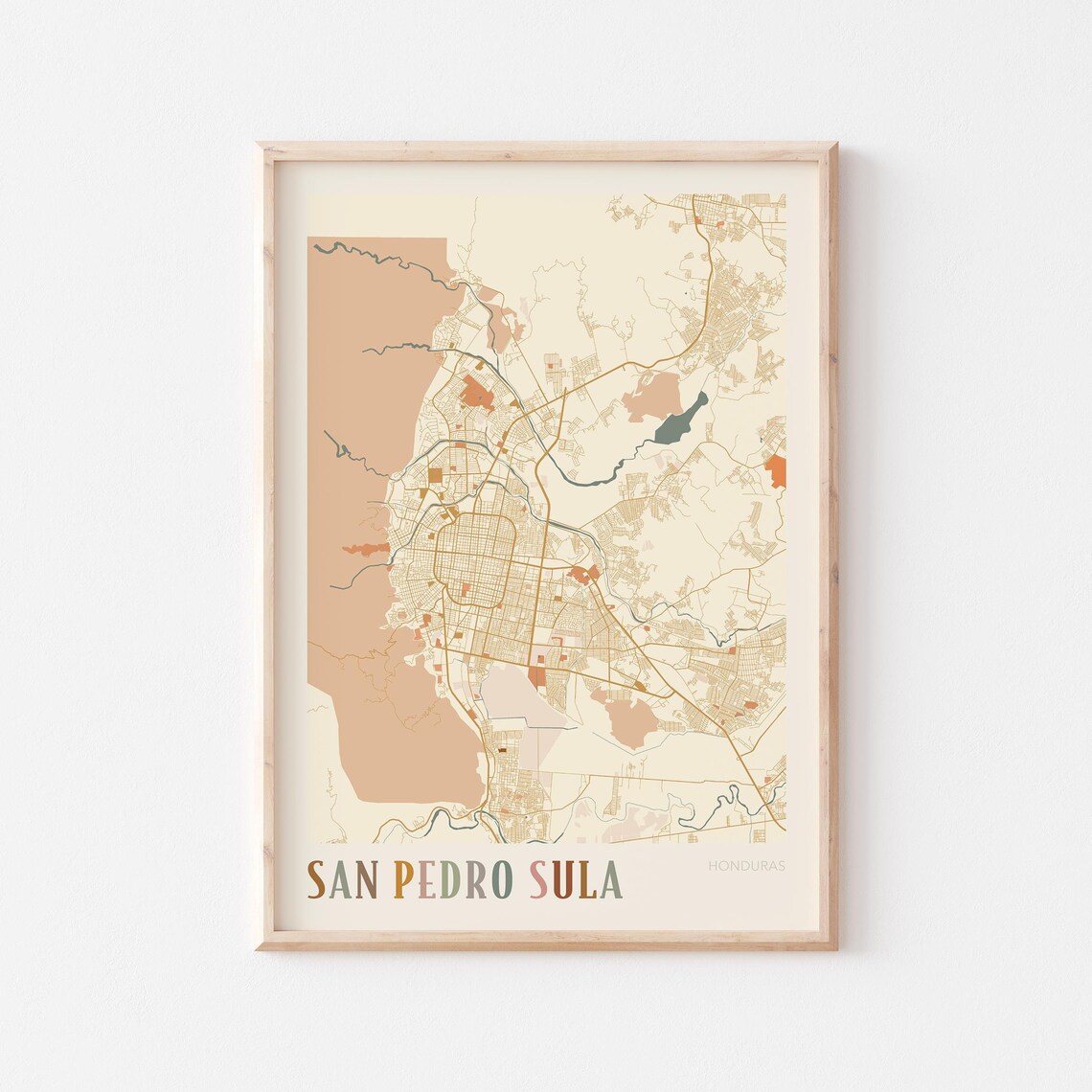 San Pedro Sula Map Poster Print Wall Art Honduras Travel Gift Boho