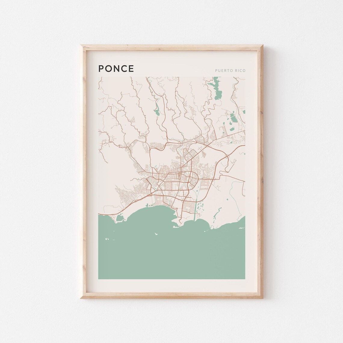 Ponce Map Poster Print Wall Art Puerto Rico Travel Gift Minimalist