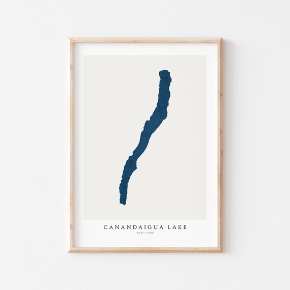 Canandaigua Lake New York Navy Blue Minimalist Lake Silhouette Map Poster