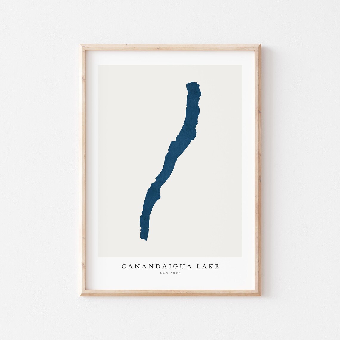 Canandaigua Lake New York Navy Blue Minimalist Lake Silhouette Map Poster