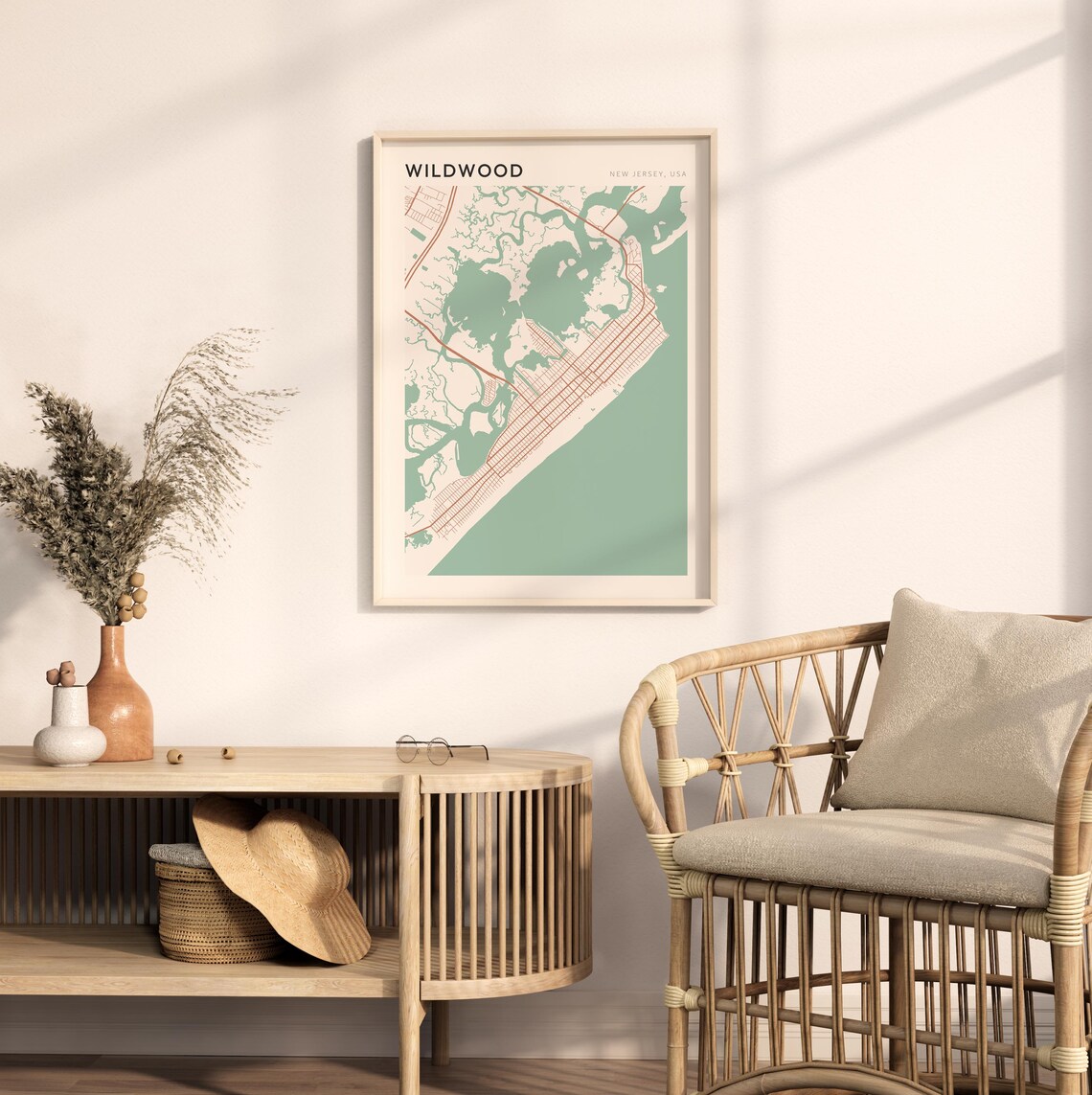 Wildwood New Jersey USA Modern Beige Minimal City Street Map Poster - Image 2