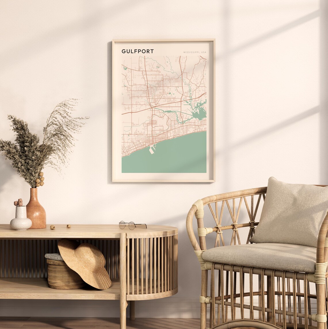 Gulfport Mississippi Street Map Poster in Warm Brown Sage and Cream Tones - Image 2