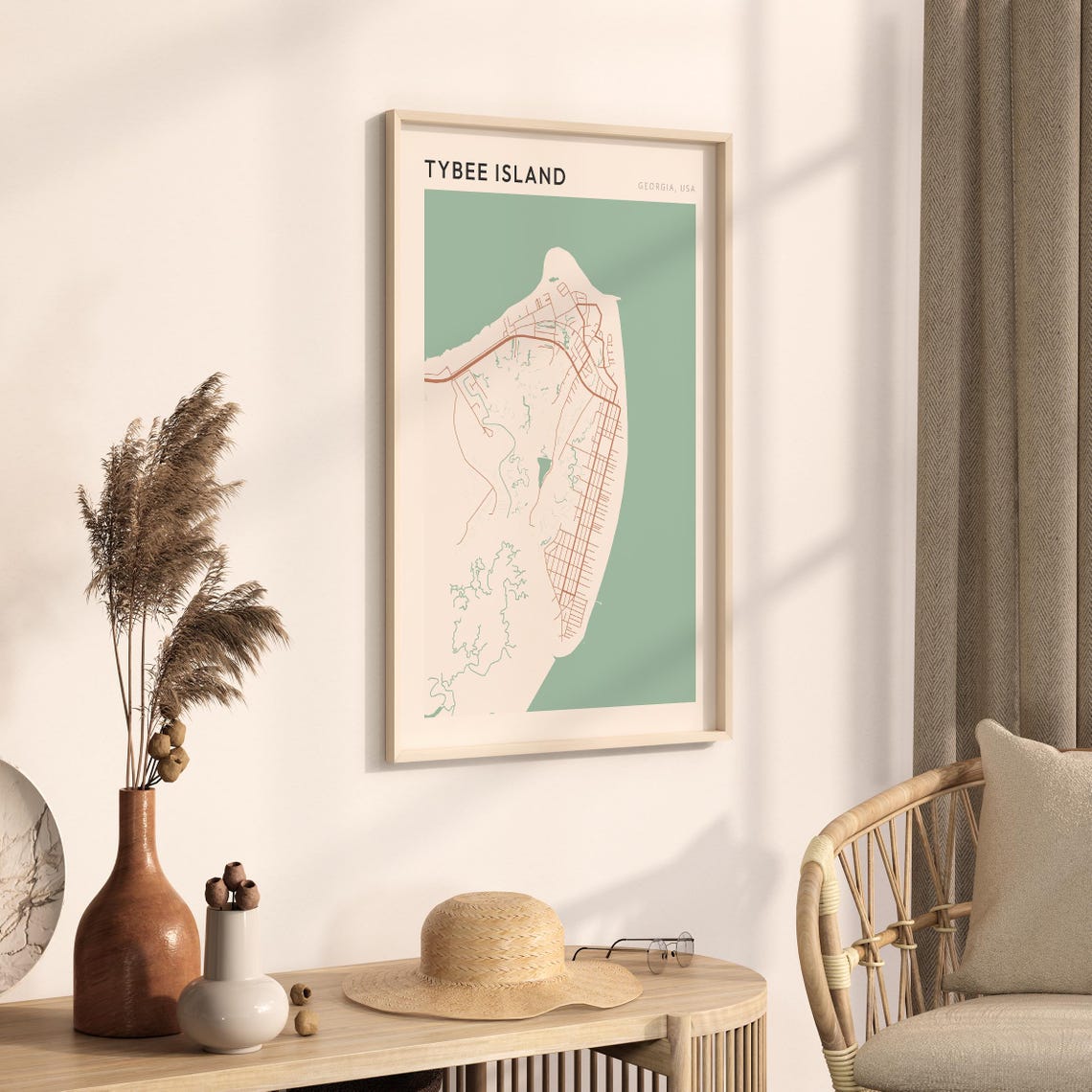 Tybee Island Georgia Minimalist Island Map Poster Boho Wall Decor - Image 3