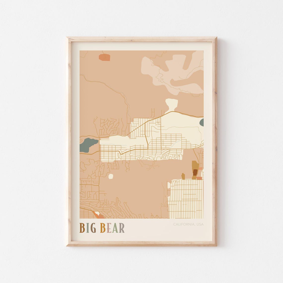 Big Bear California Stylized Vintage Street Map Modern City Art Poster