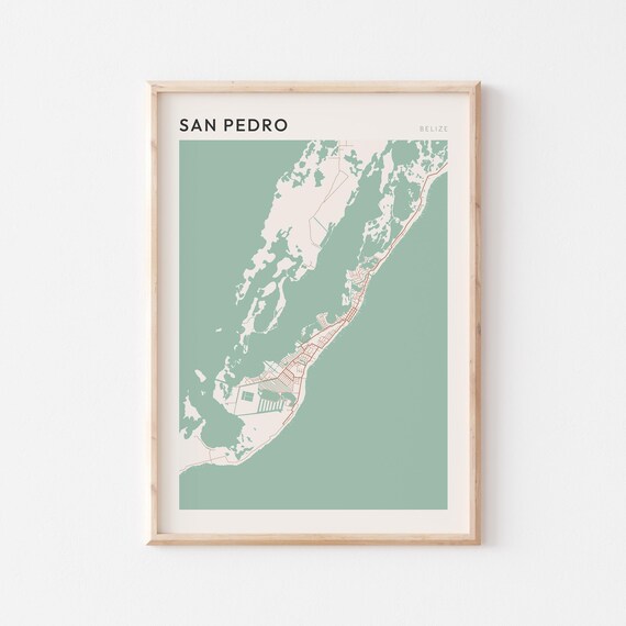 San Pedro Map Poster Print Wall Art Belize Travel Gift Farmhouse Decor