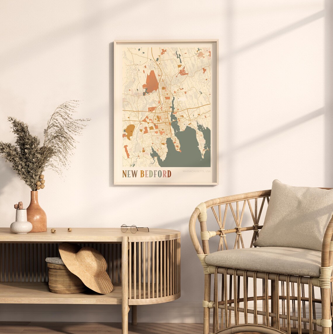 New Bedford Massachusetts Boho Terracotta City Street Map Poster - Image 2