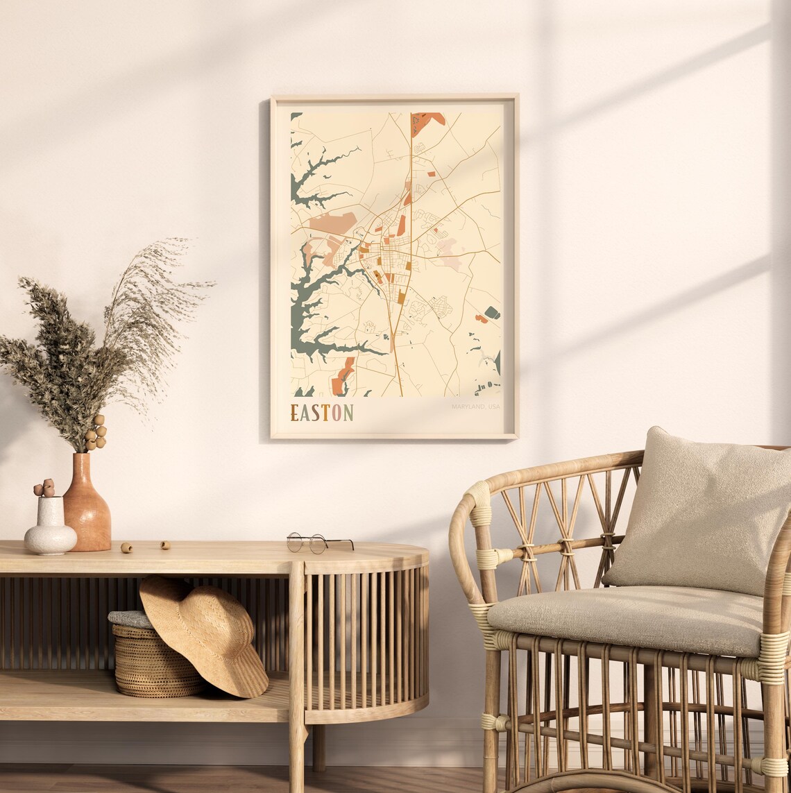 Easton Maryland Modern Terracotta City Street Map Art Poster - Image 2