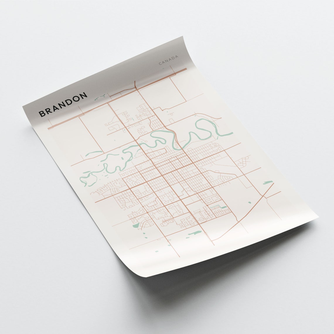 Brandon Manitoba Canada Modern Minimalist Riverside Map Poster - Image 2