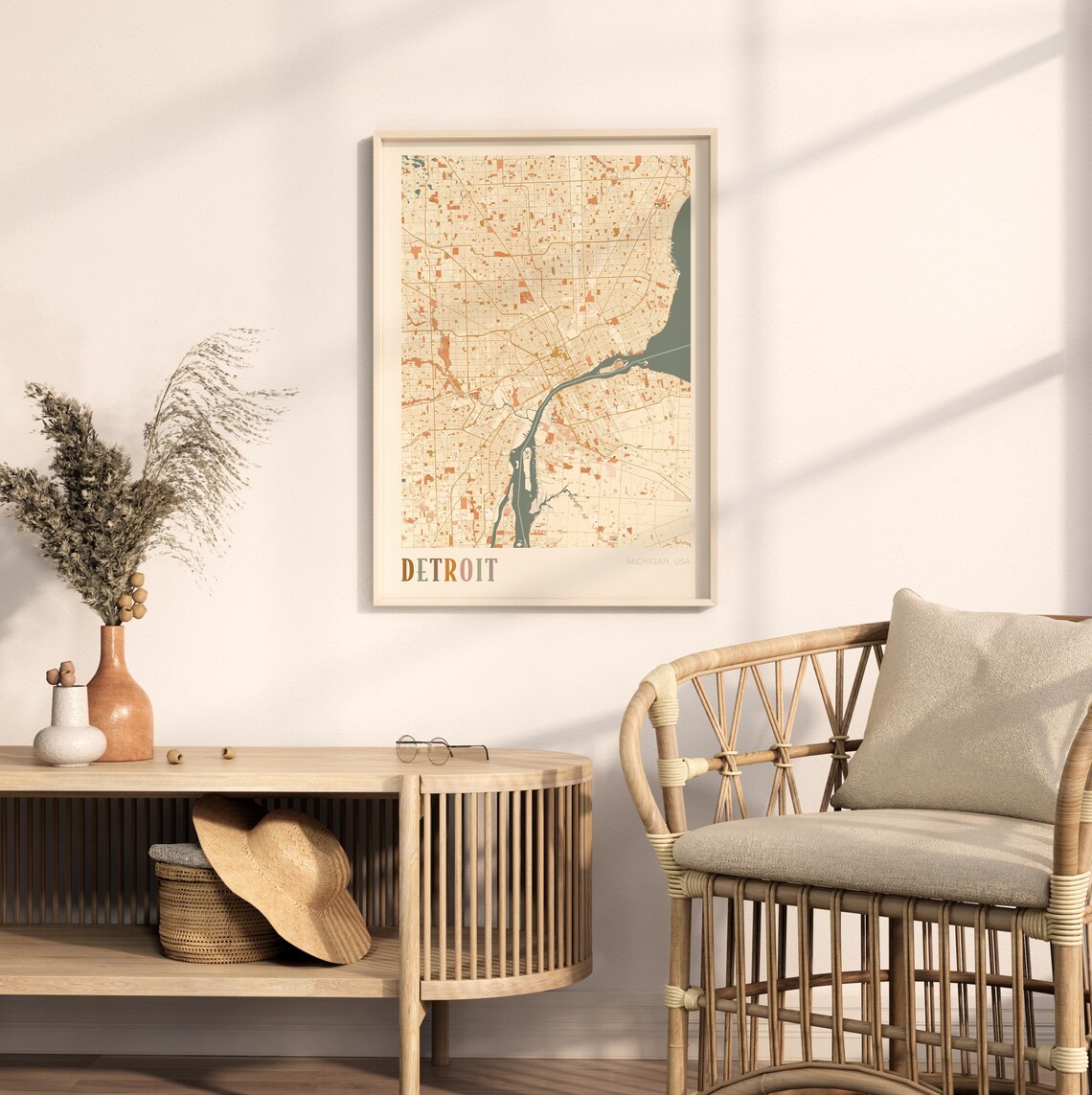 Detroit Michigan USA Warm Terracotta Retro City Street Map Poster - Image 2