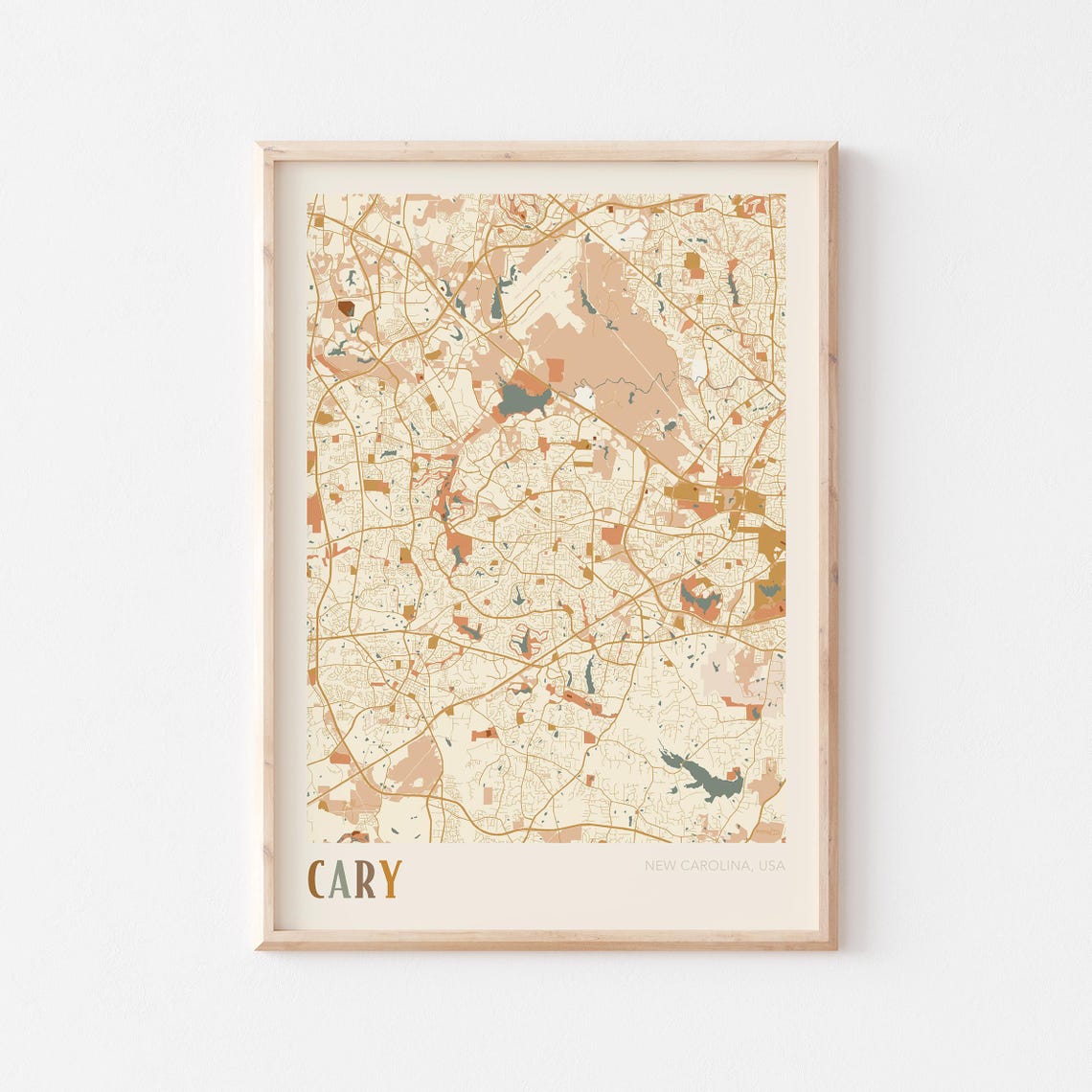 Cary North Carolina Vintage Boho Style City Street Map Poster