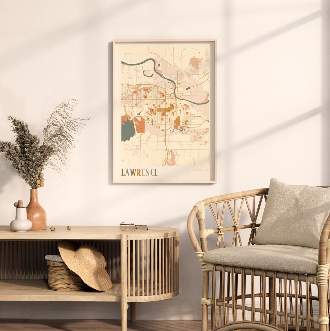 Lawrence Kansas City Map Poster Earth Tone Boho Minimalist Map Wall Decor Gift - Image 2