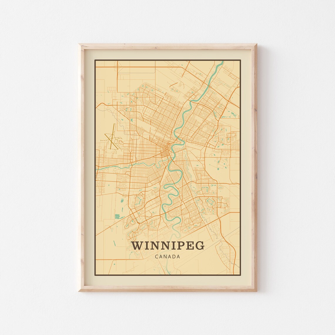 Winnipeg Canada Vintage Street Map City Art Poster Home Decor Gift