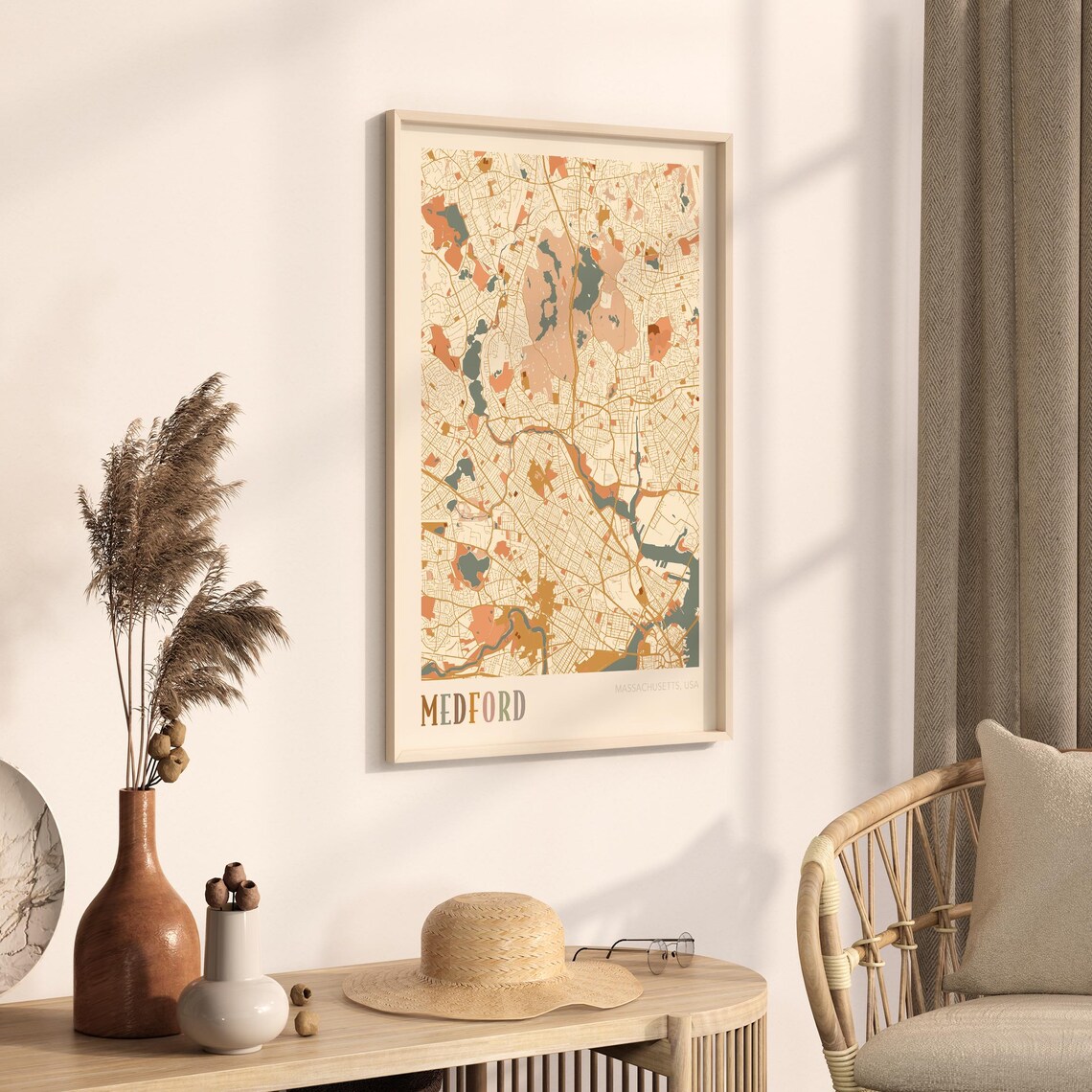 Medford Massachusetts Boho Terracotta City Street Map Poster - Image 3