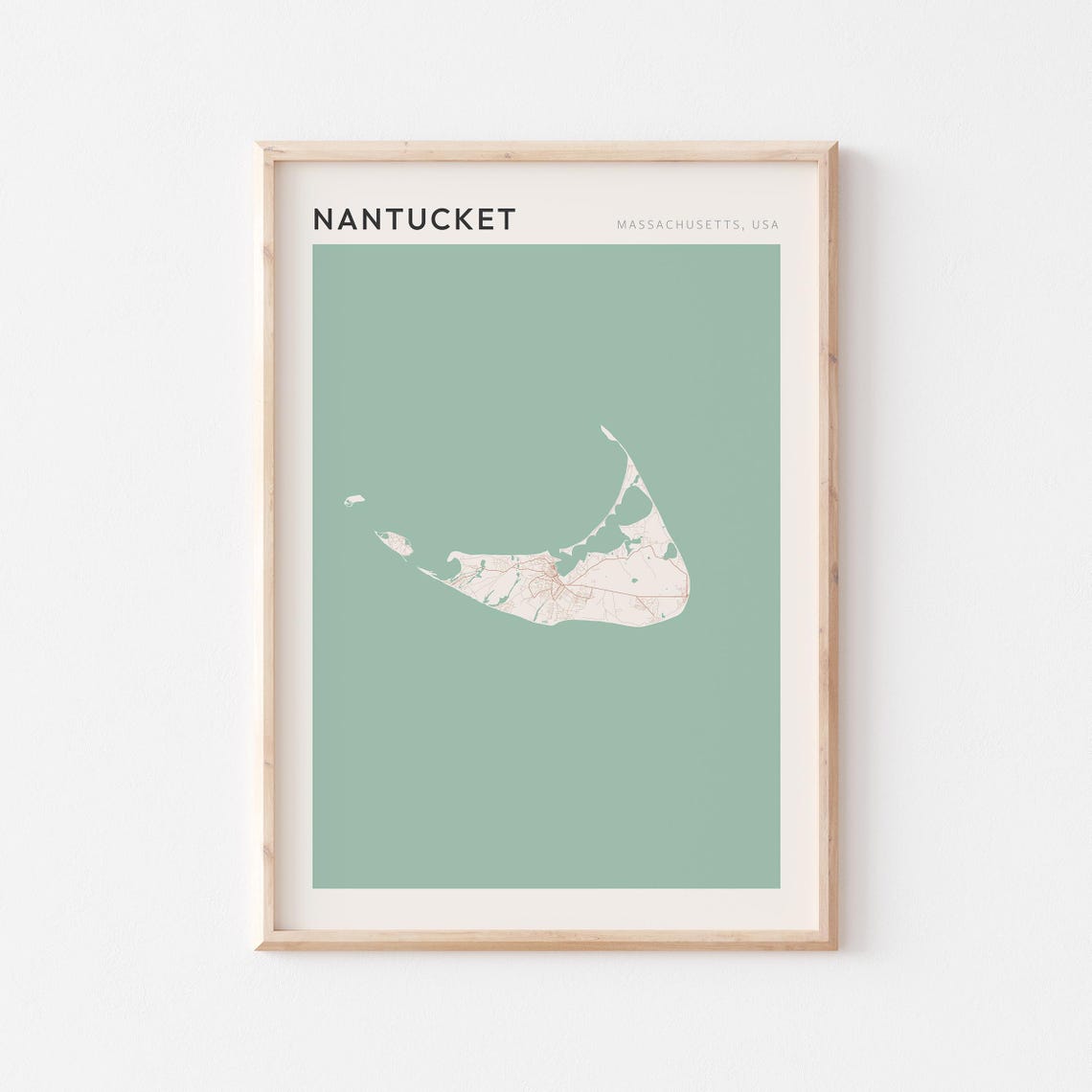 Nantucket Massachusetts Minimalist Sage Green Modern City Map Poster