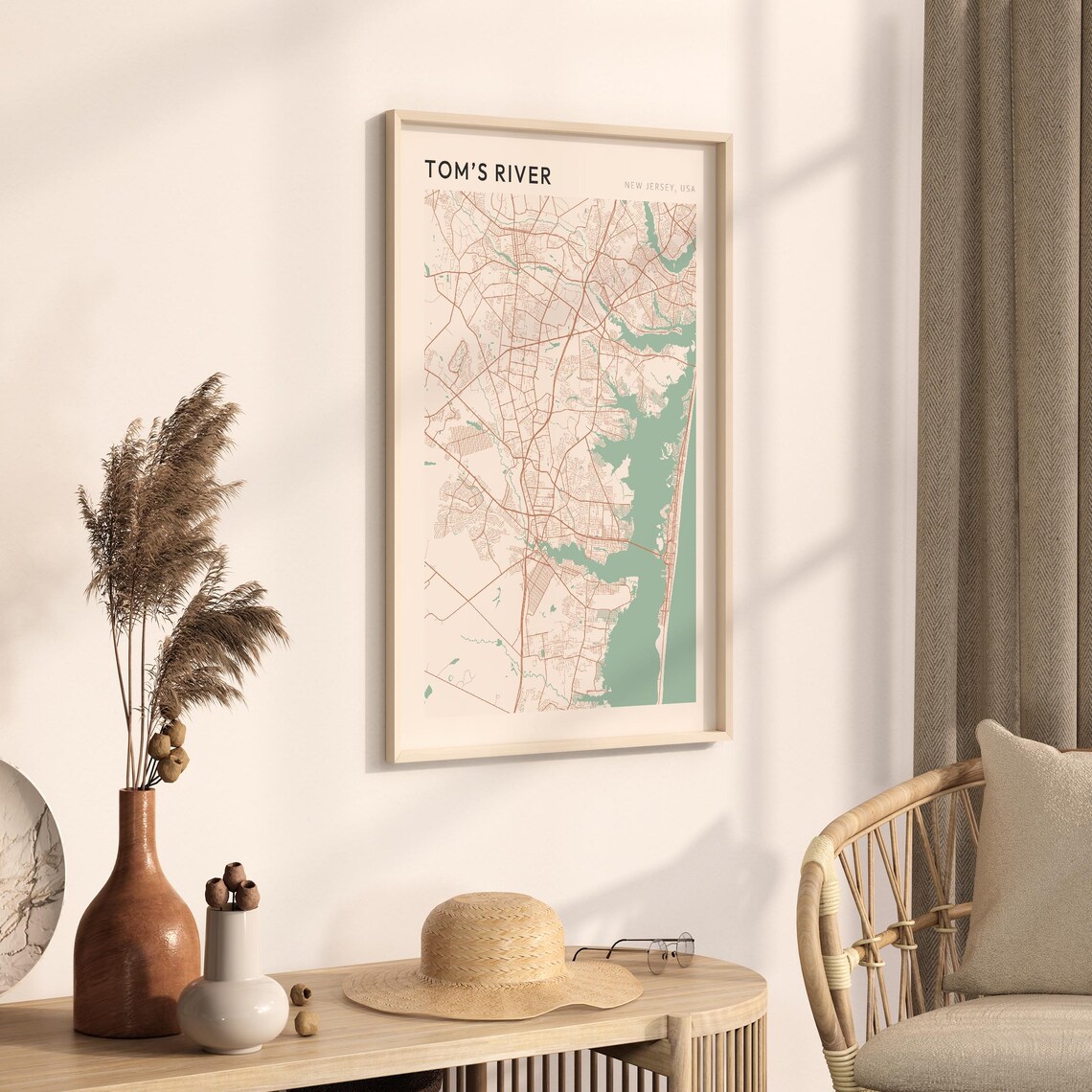 Tom's River New Jersey USA Modern Beige Minimal City Street Map Poster - Image 3