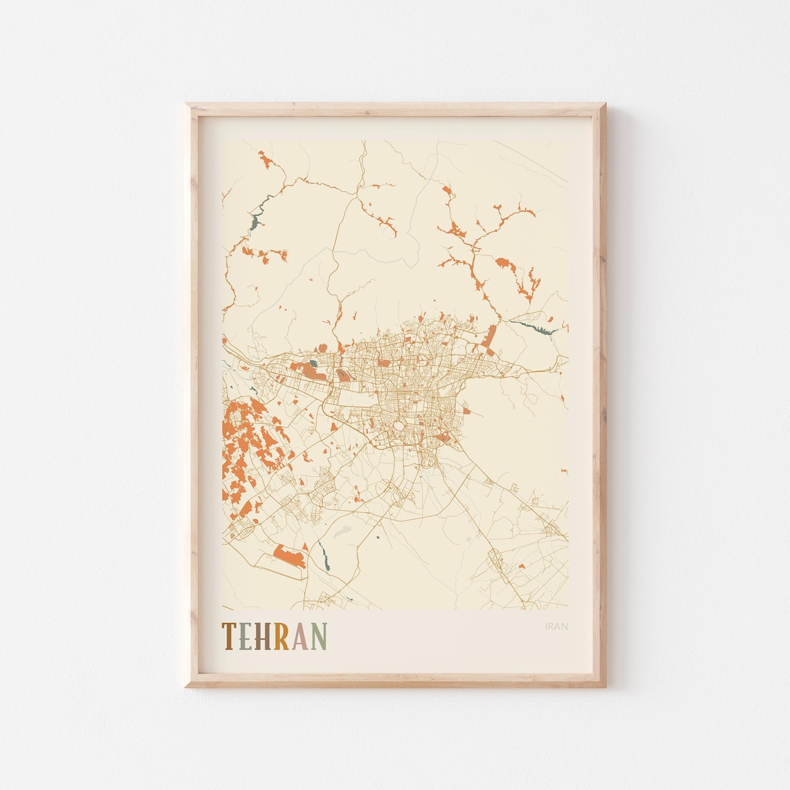 Tehran Iran City Street Map Beige Warm Minimalist Travel Decor Poster