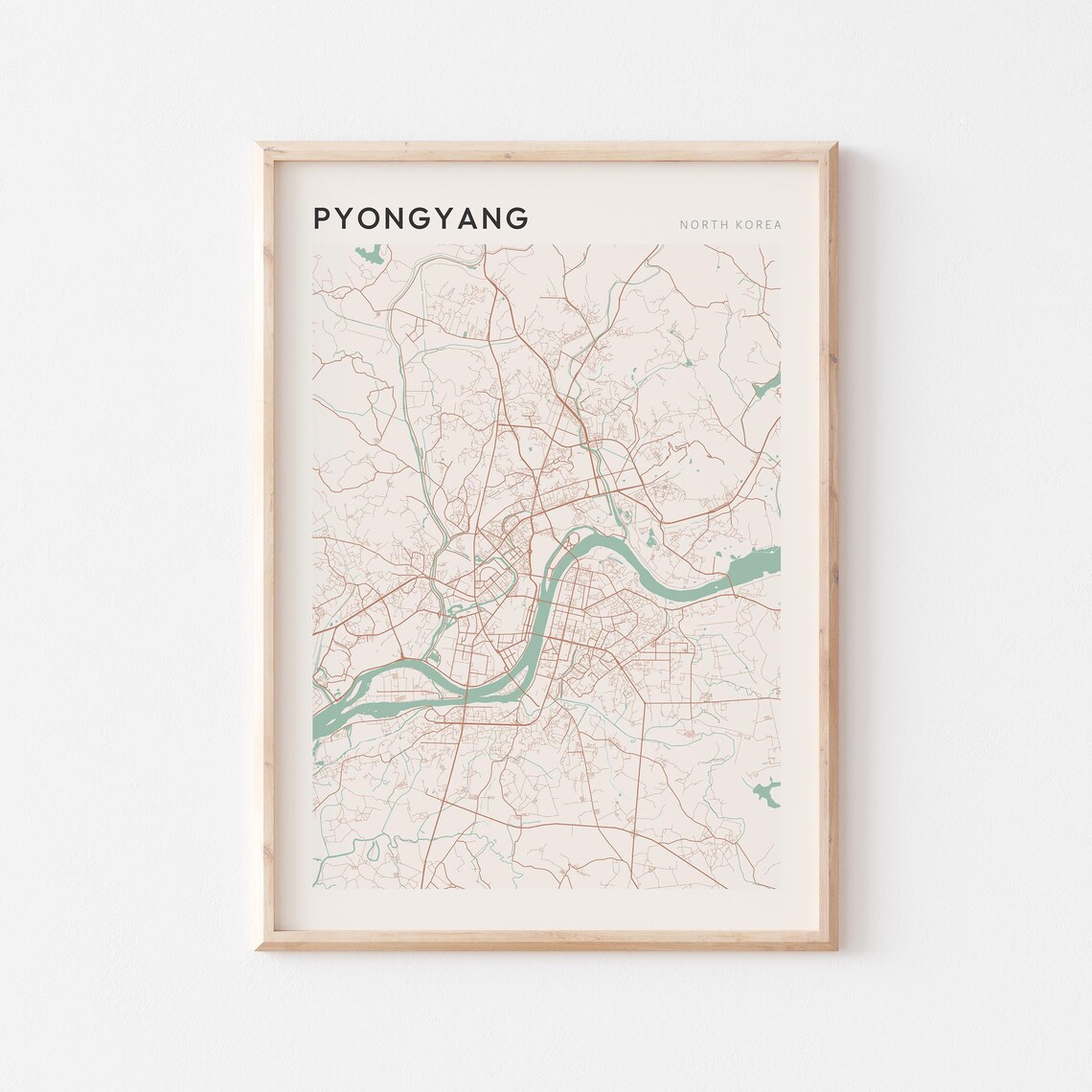 Pyongyang Map Poster Print Wall Art North Korea Travel Gift Minimalist