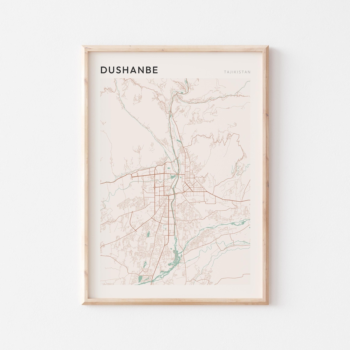 Dushanbe Tajikistan Scandi Street Map In Soft Neutral Tones Poster