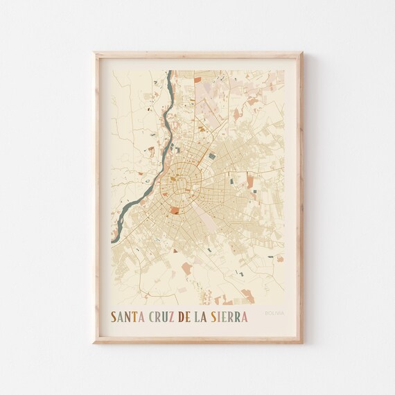 Santa Cruz de la Sierra Bolivia City Street Map Poster Minimalist Beige Boho Travel Decor