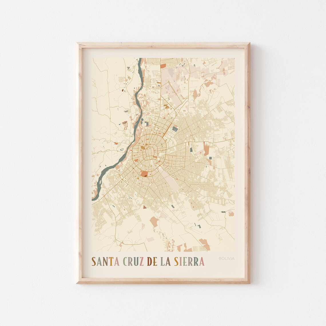 Santa Cruz de la Sierra Bolivia City Street Map Poster Minimalist Beige Boho Travel Decor