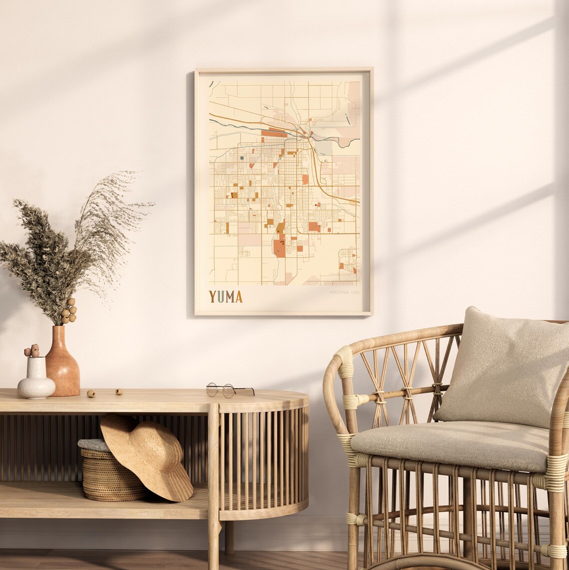 Yuma Arizona Stylized Vintage Street Map Modern City Art Poster - Image 2