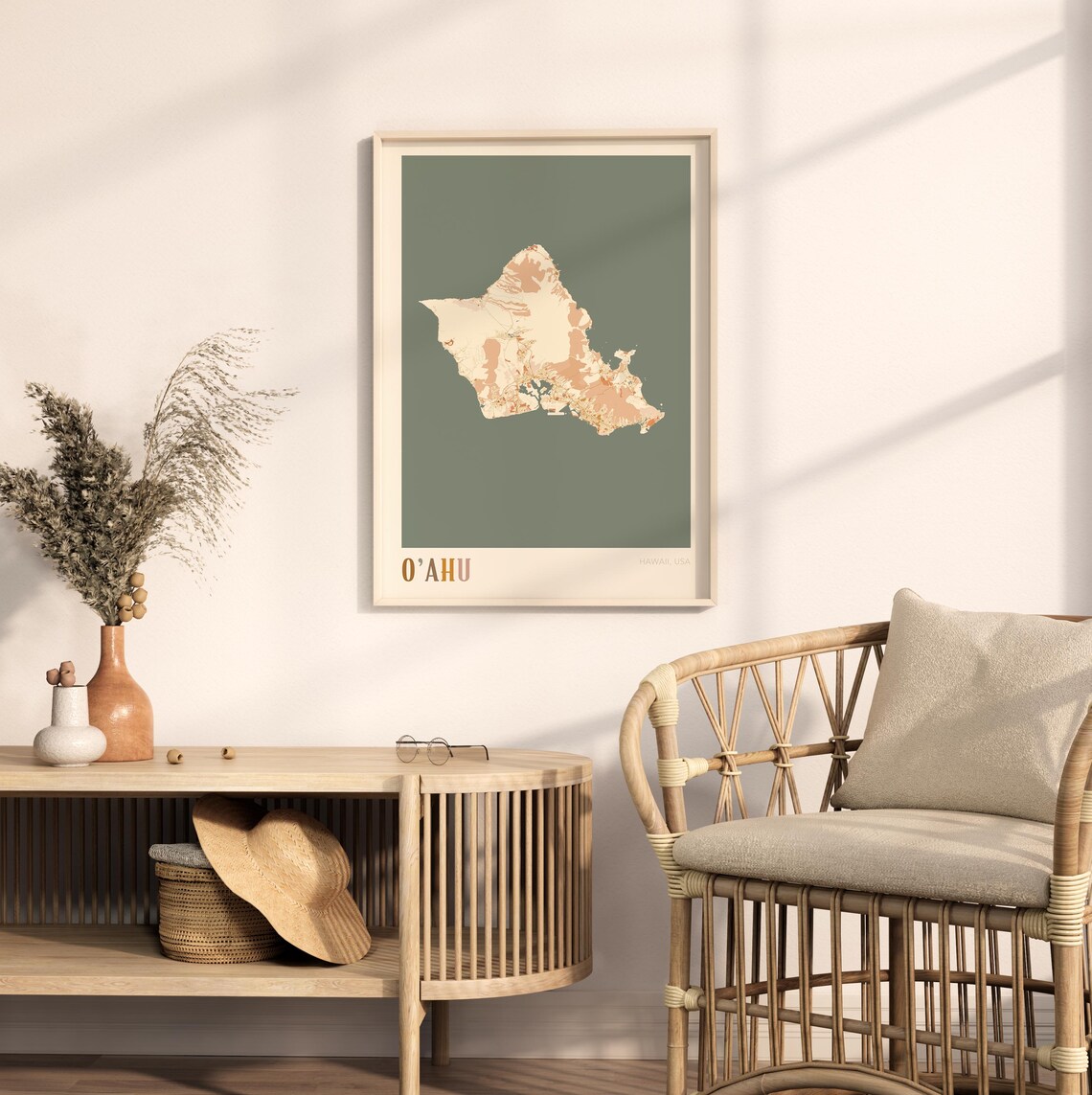 Oahu Map Poster, Boho Hawaii Travel Art Print - Image 2