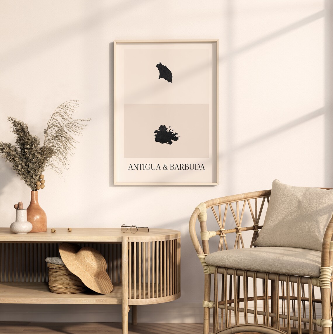 Antigua And Barbuda Black Silhouette Minimalist Country Map Poster - Image 2