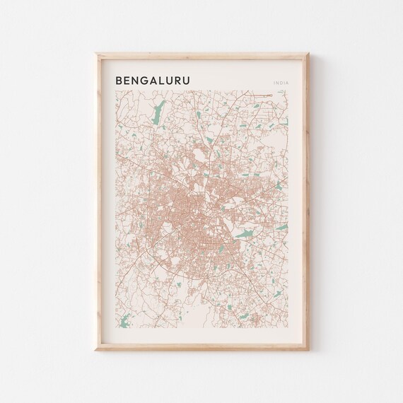 Bengaluru Map Poster Print Wall Art India Travel Gift Scandi