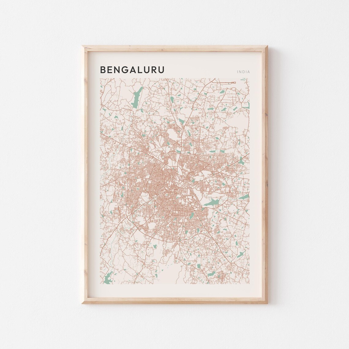 Bengaluru Map Poster Print Wall Art India Travel Gift Scandi