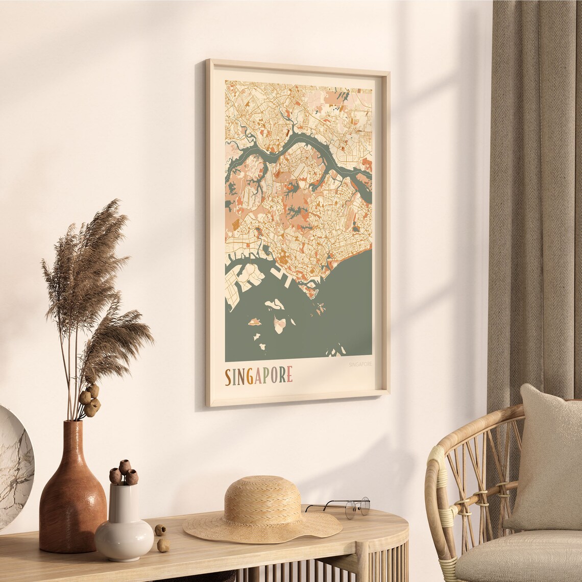 Singapore Singapore Minimalist Street Map Poster in Boho Neutral Tones - Image 3