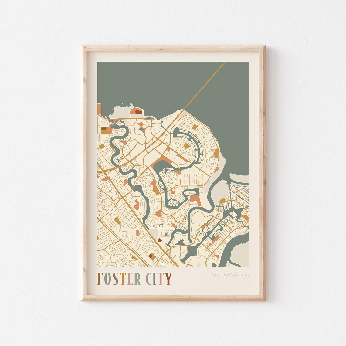 Foster City Map Poster, Boho Travel Wall Art