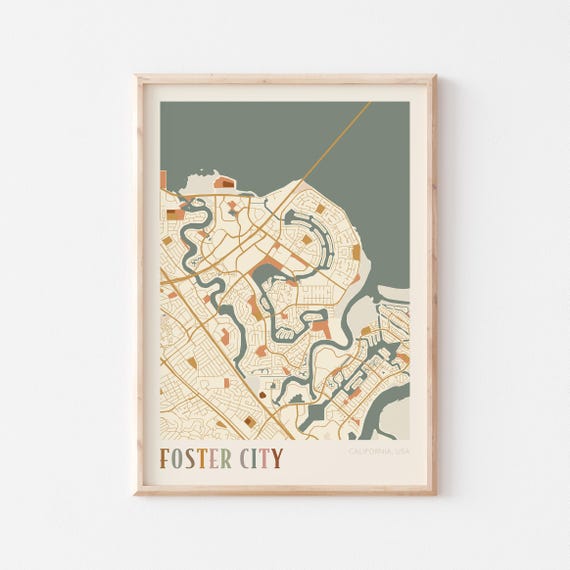 Foster City Map Poster, Boho Travel Wall Art