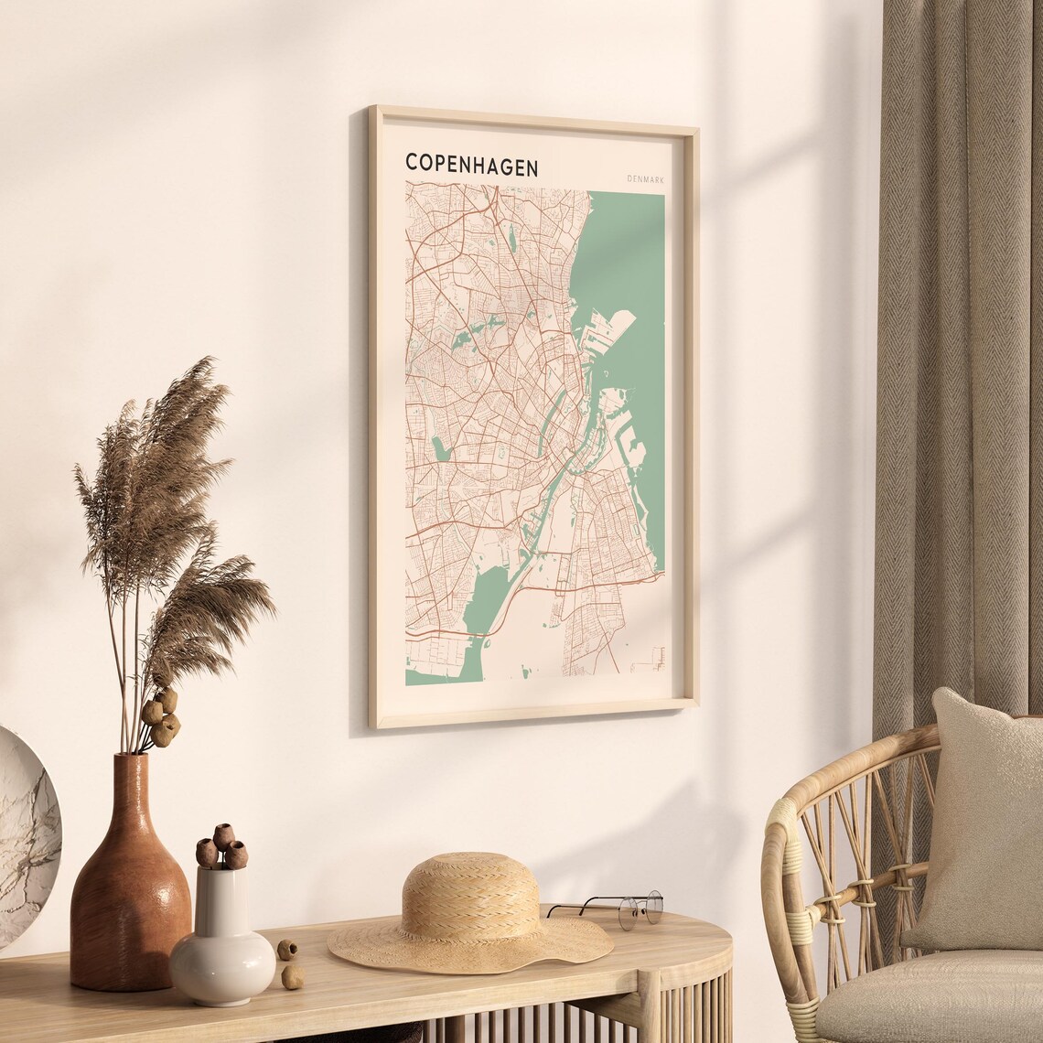 Copenhagen Denmark Minimalist Copper Line Art Street Map Poster - Image 3