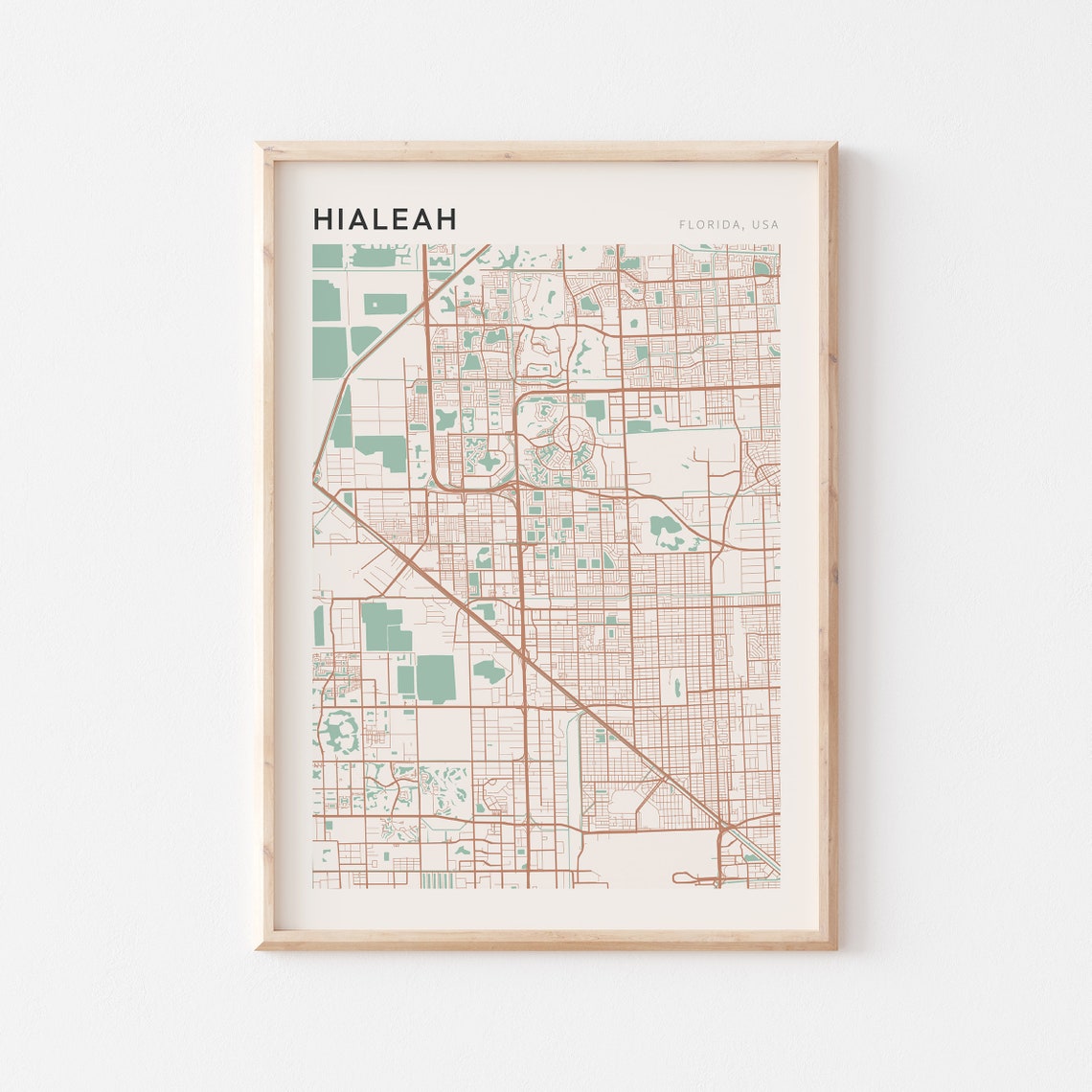 Hialeah Florida Modern Farmhouse City Map Poster for Modern Home Decor