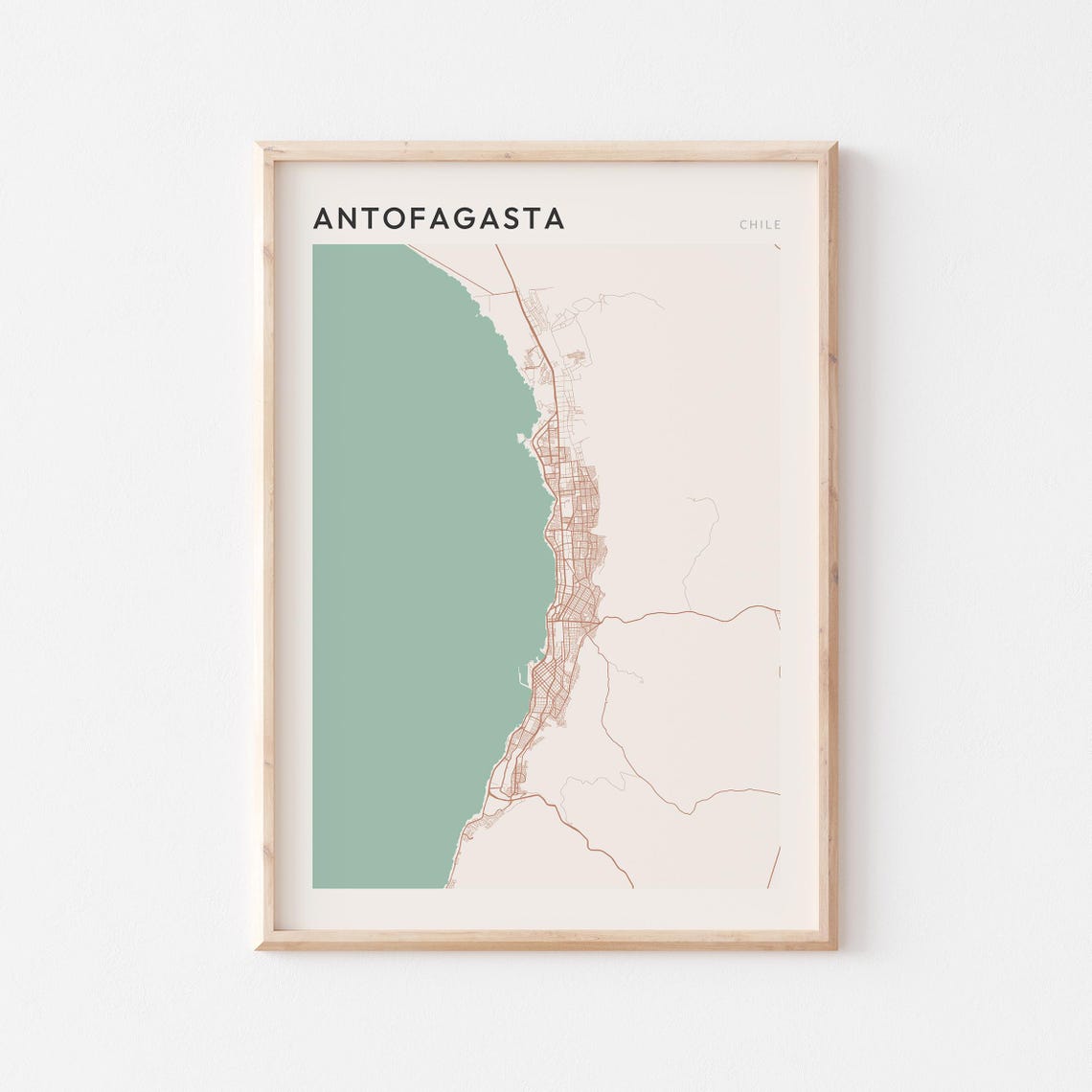 Antofagasta Chile Coastal City Map Poster Minimalist Travel Decor