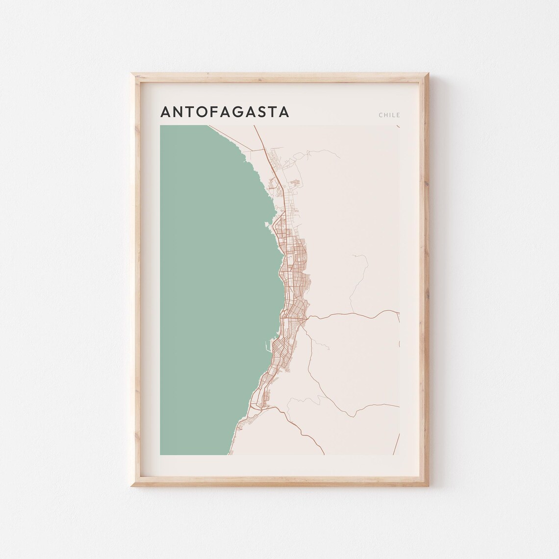 Antofagasta Map Poster Print Wall Art Chile Travel Gift Minimalist