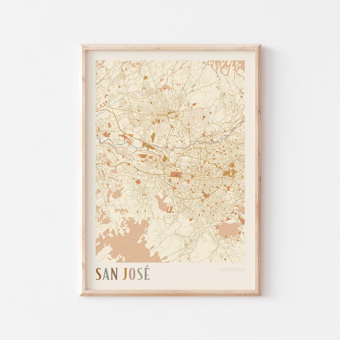 San Jose Map Poster Print Wall Art Costa Rica Travel Gift Boho