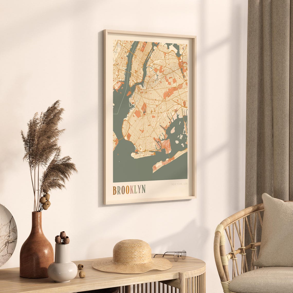 Brooklyn New York City Vintage Boho Style Street Map Art Poster - Image 3