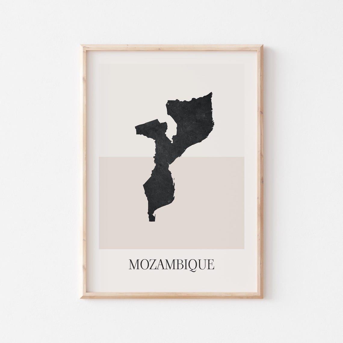 Mozambique Country Map Silhouette Minimalist Modern Beige Poster