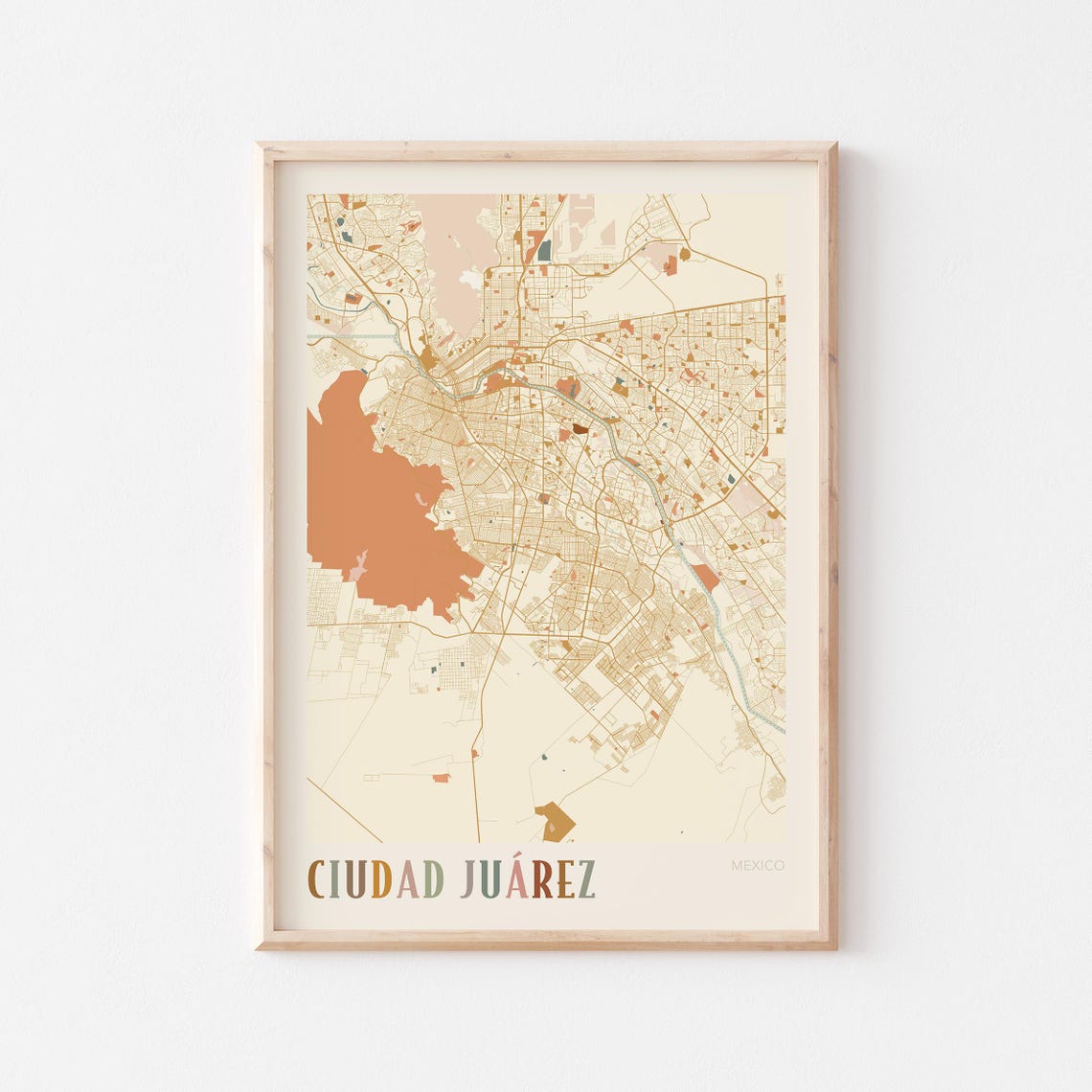 Ciudad Juarez Mexico Map Warm Orange Boho Travel Art Decor Poster
