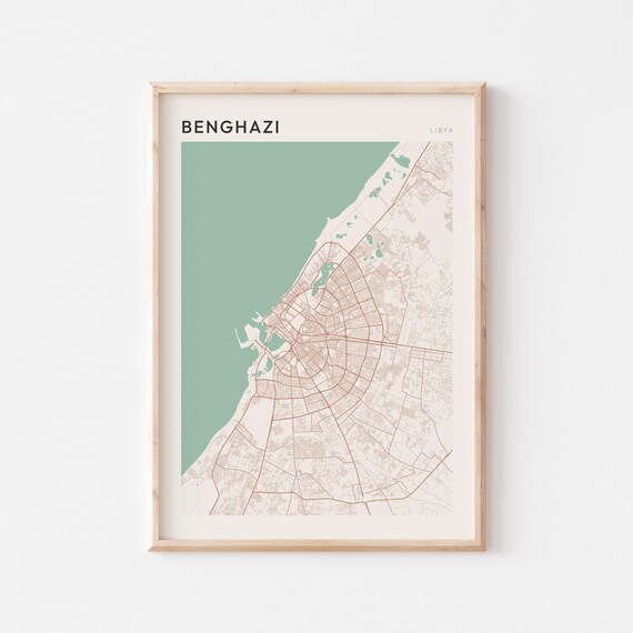 Benghazi Map Poster Print Wall Art Libya Africa Travel Gift Minimalist