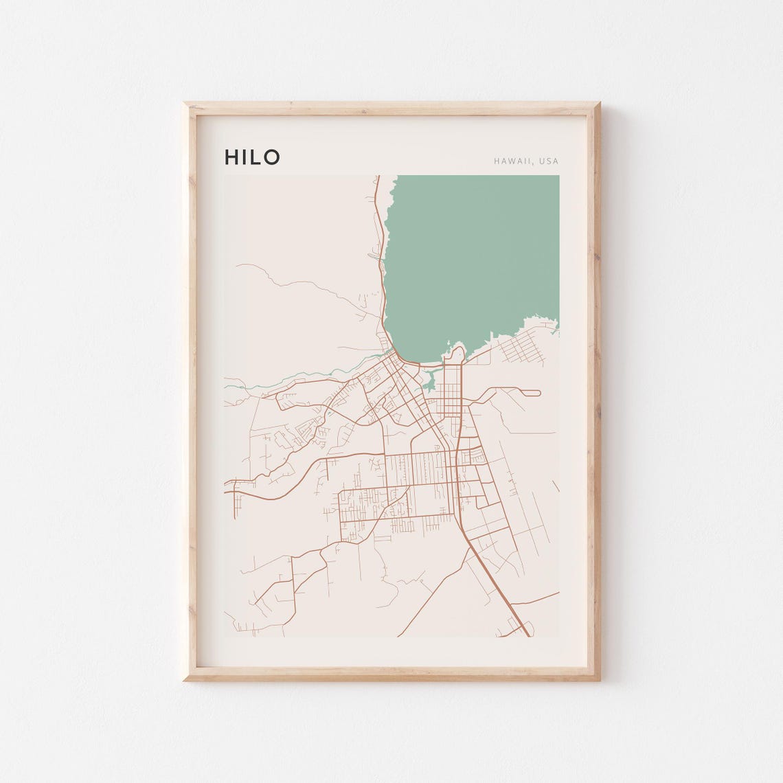 Hilo Hawaii Minimalist Coastal City Map Poster Boho Wall Decor