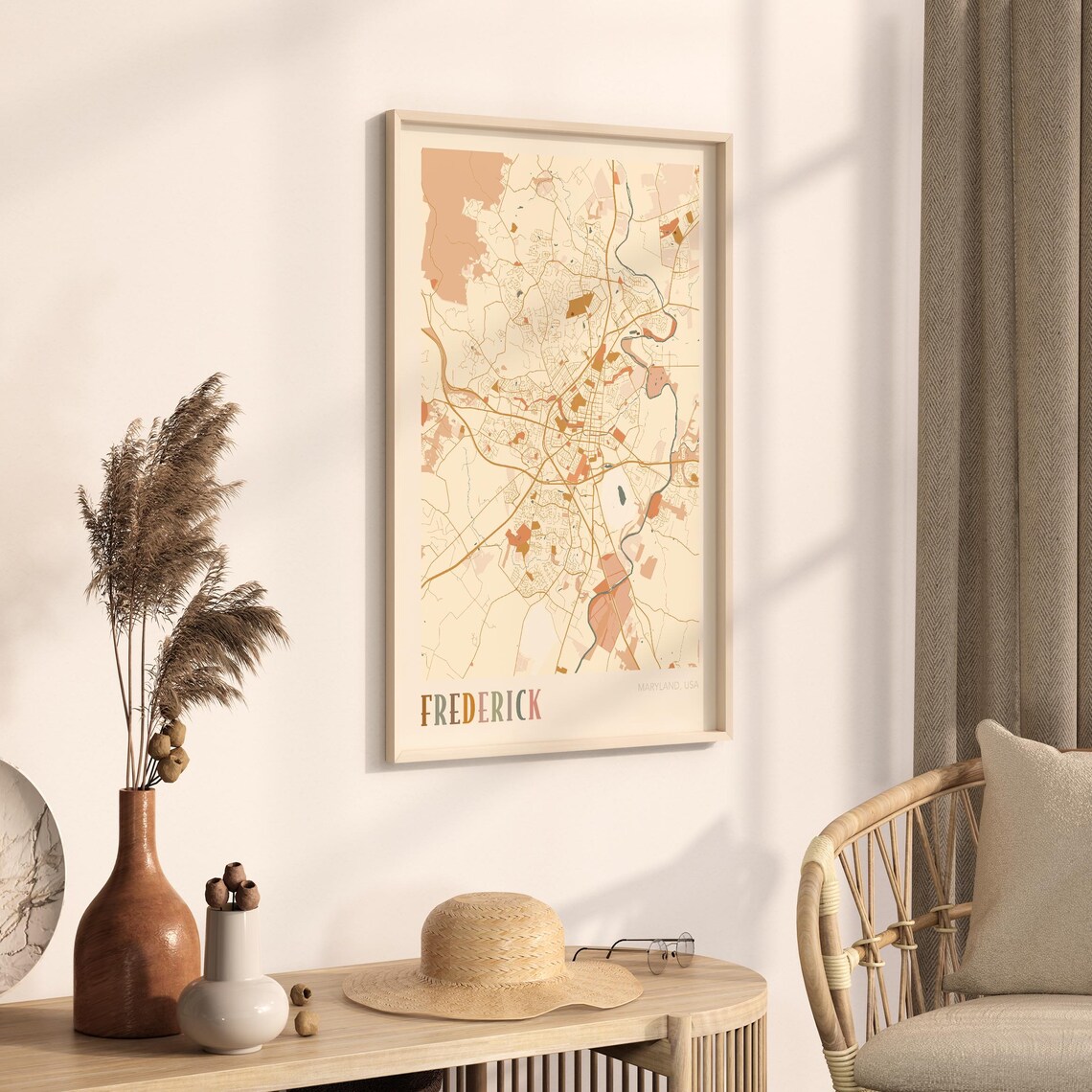 Frederick Maryland Modern Terracotta City Street Map Art Poster - Image 3