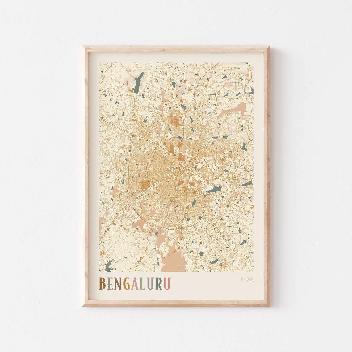 Bengaluru Map Travel Poster, Boho India Wall Art