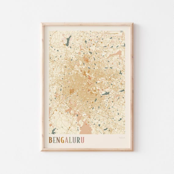 Bengaluru Map Travel Poster, Boho India Wall Art
