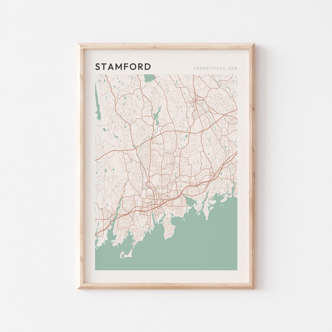 Stamford Connecticut Minimalist Coastal City Map Poster Boho Wall Decor