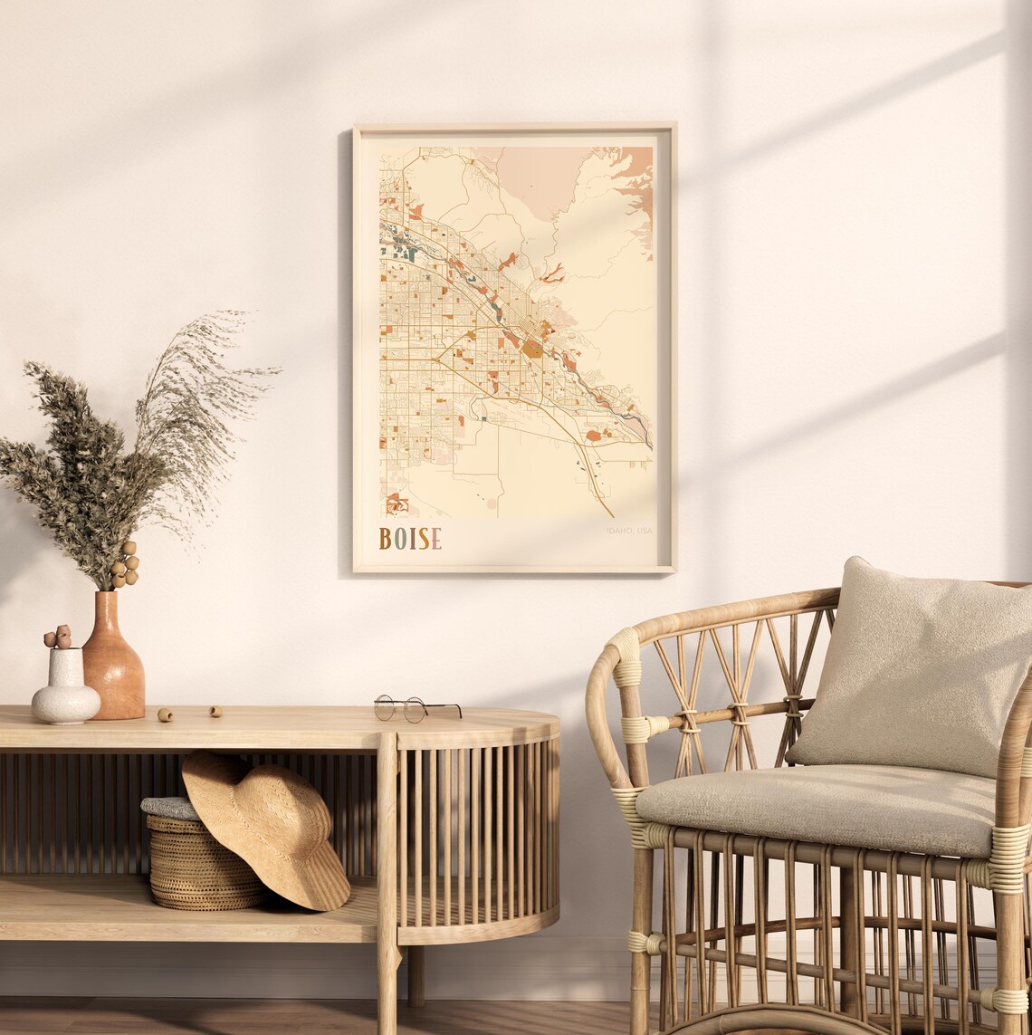 Boise Idaho Colorful Retro City Street Map Poster Boho Wall Decor - Image 2