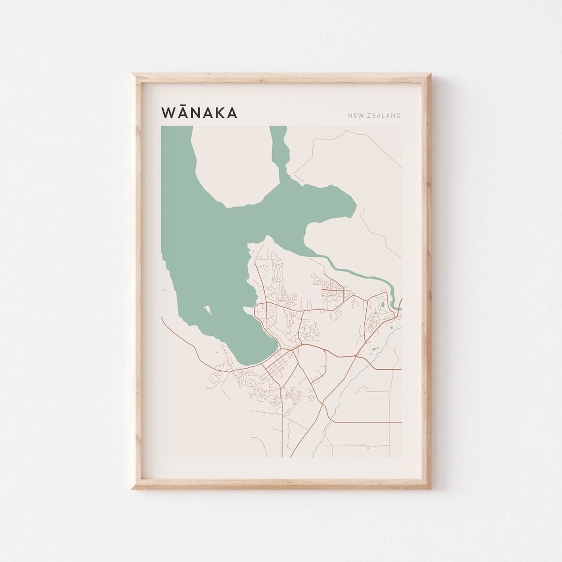 Wanaka New Zealand Minimalist Lakeside Street Map Art Poster
