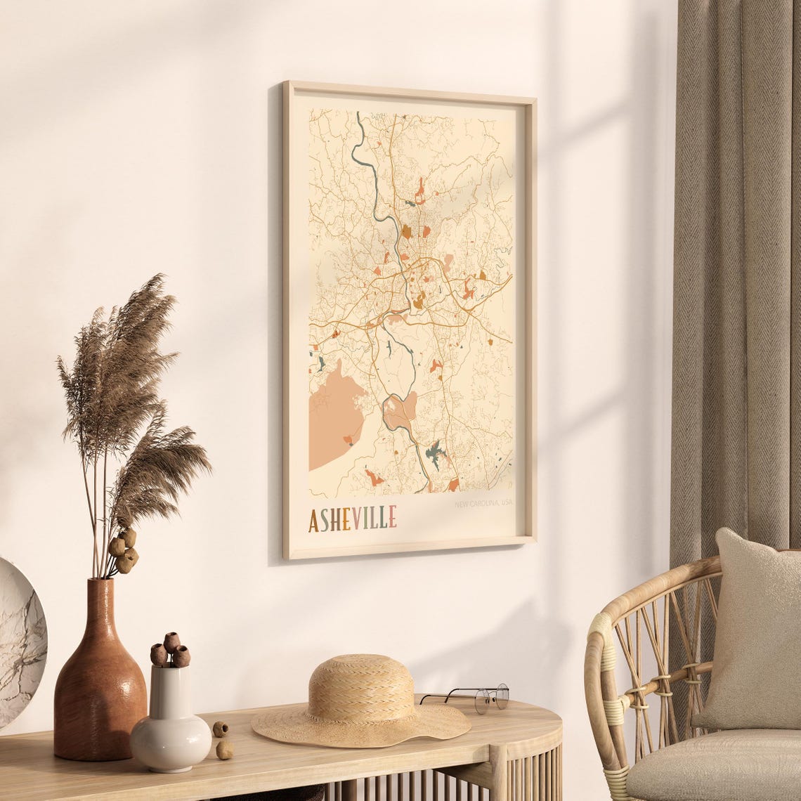 Asheville North Carolina Mountain Town Boho Street Map Poster - Image 3